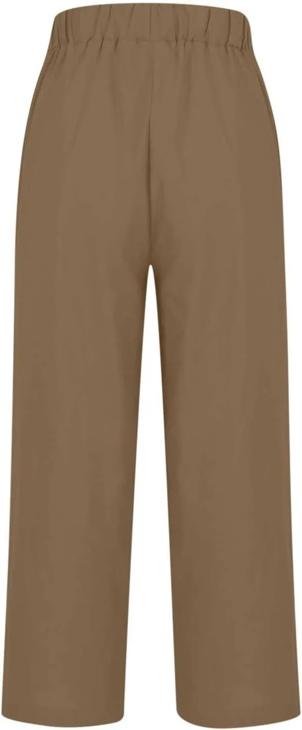Capri Pants for Women Cotton Linen Casual Summer Straight Leg Cropped Lounge Pants High Waisted Beach Trousers