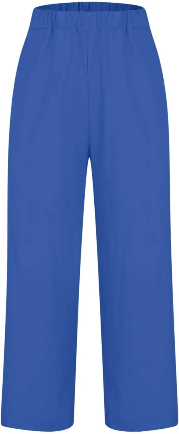 Capri Pants for Women Cotton Linen Casual Summer Straight Leg Cropped Lounge Pants High Waisted Beach Trousers