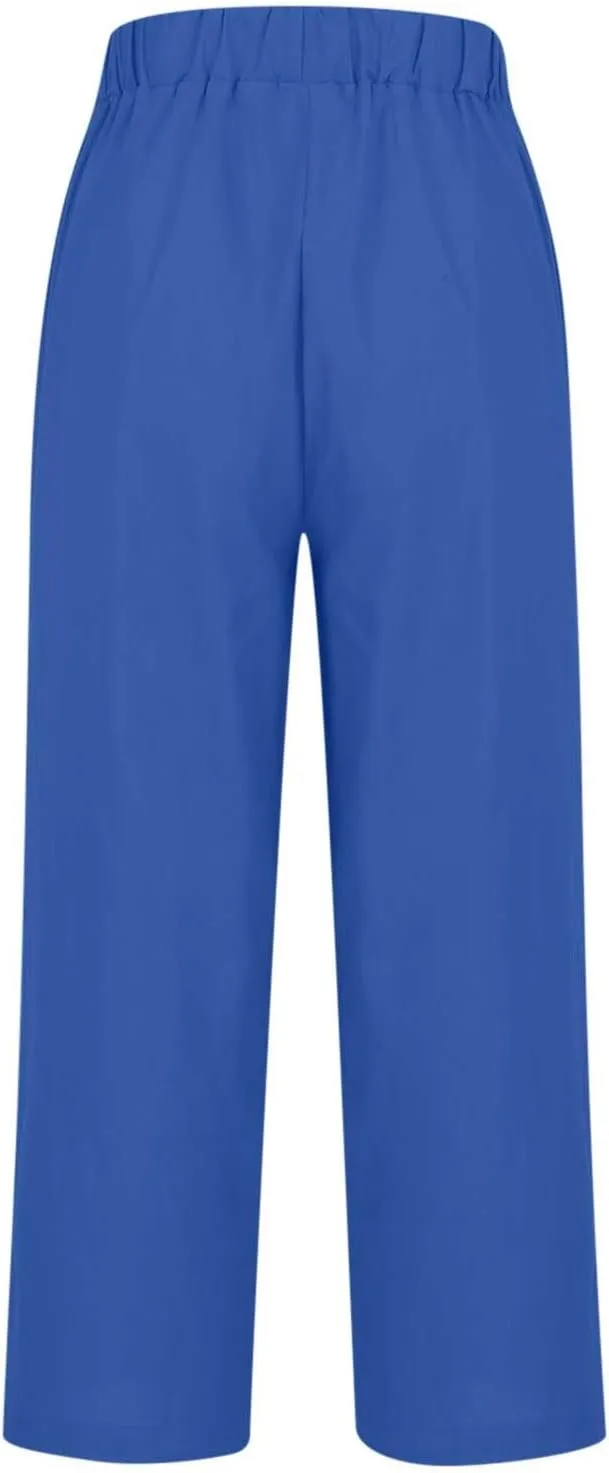 Capri Pants for Women Cotton Linen Casual Summer Straight Leg Cropped Lounge Pants High Waisted Beach Trousers