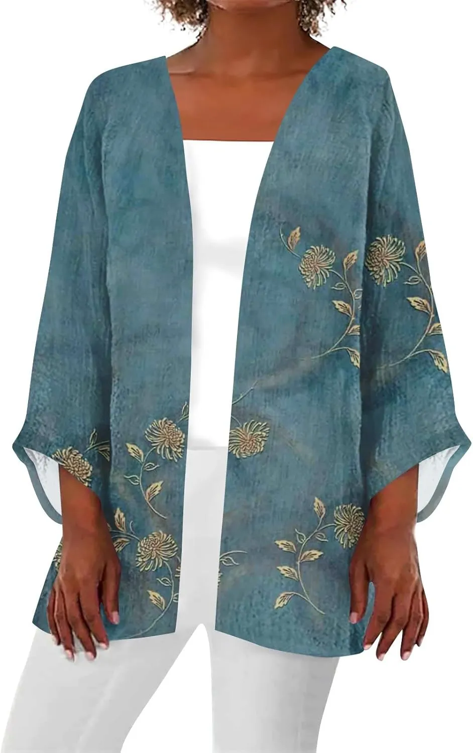 Cardigan Sweaters for Women Long Sleeve Sweaters Fashion Floral Print Dusters Kimono Cardigan Thin Workout Jacket