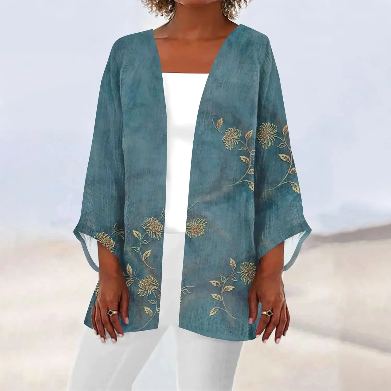 Cardigan Sweaters for Women Long Sleeve Sweaters Fashion Floral Print Dusters Kimono Cardigan Thin Workout Jacket