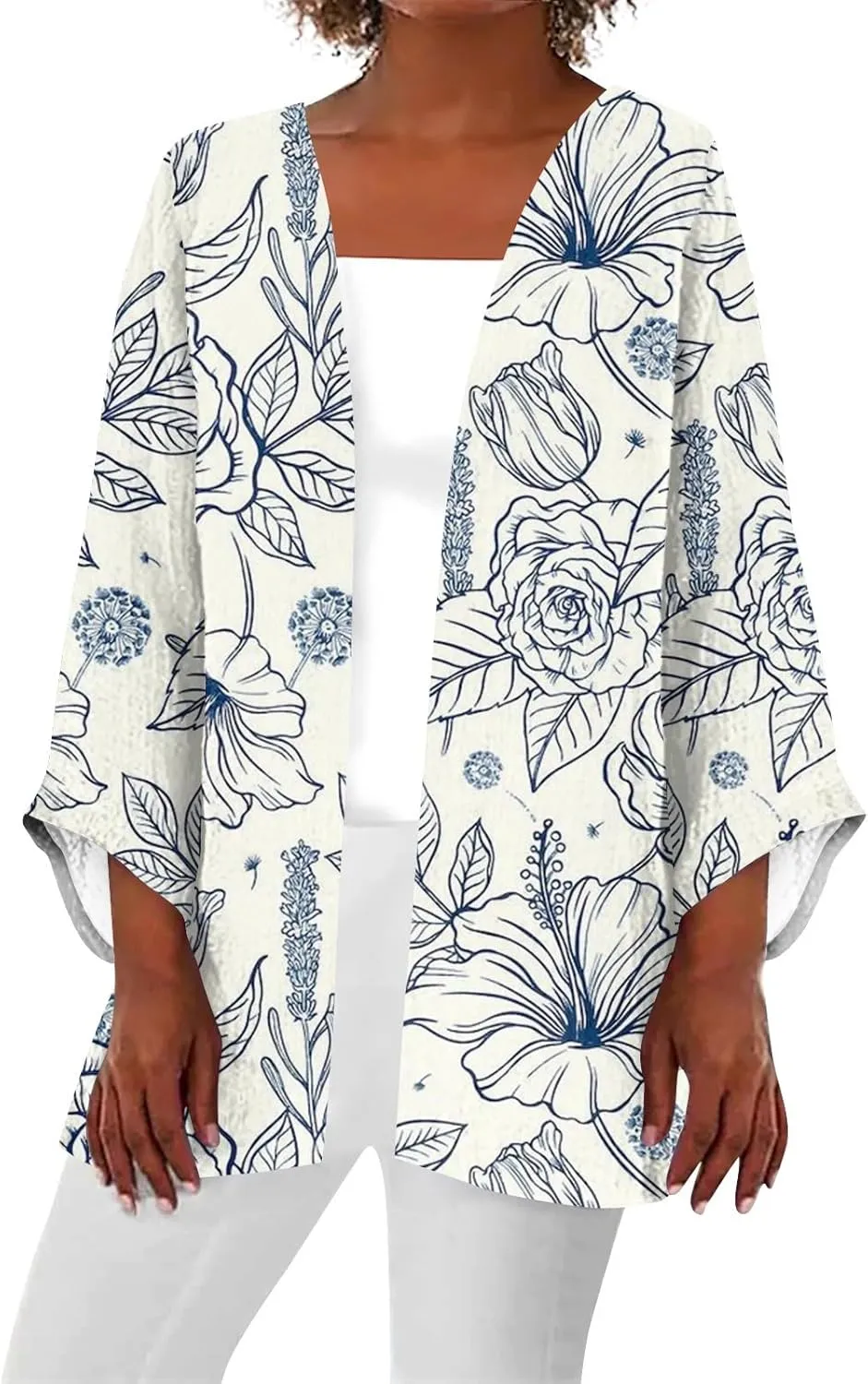 Cardigan Sweaters for Women Long Sleeve Sweaters Fashion Floral Print Dusters Kimono Cardigan Thin Workout Jacket