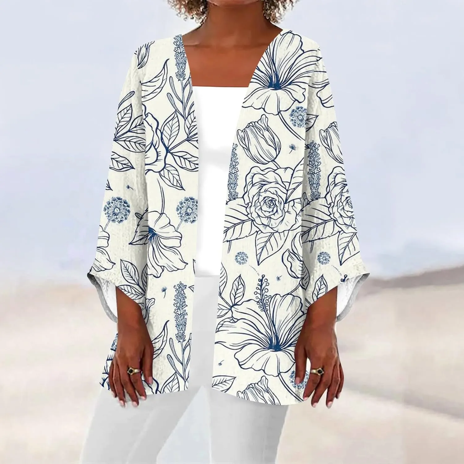 Cardigan Sweaters for Women Long Sleeve Sweaters Fashion Floral Print Dusters Kimono Cardigan Thin Workout Jacket