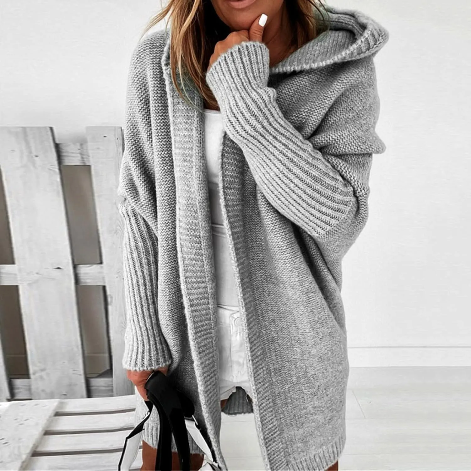 Cardigan Sweaters for Women Plus Size Open Front Knit Hoodies Long Sleeve Loose Fit Casual Warm Sweaters Coats 2024 Winter