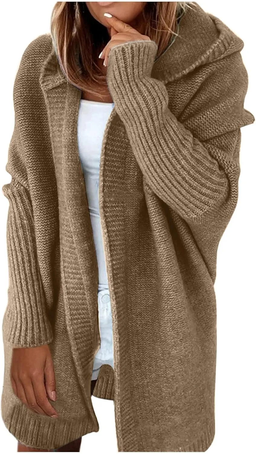 Cardigan Sweaters for Women Plus Size Open Front Knit Hoodies Long Sleeve Loose Fit Casual Warm Sweaters Coats 2024 Winter