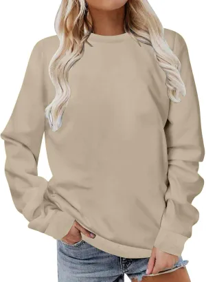Casual Crewneck Sweatshirt for Women 2025 Spring Fall Tops Plain Color Long Sleeve Sweater Fuzzy Shirts
