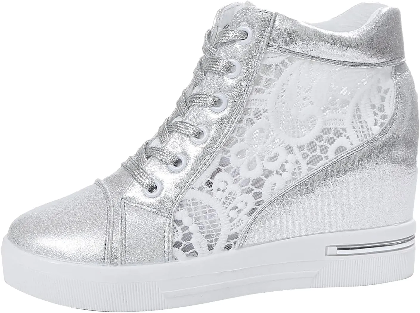 Cathalem High Heeld Wedge Sneakers for Women, Ladies Hidden Heel Sneakers Dressy Lace Up Shoes High Top Sneakers