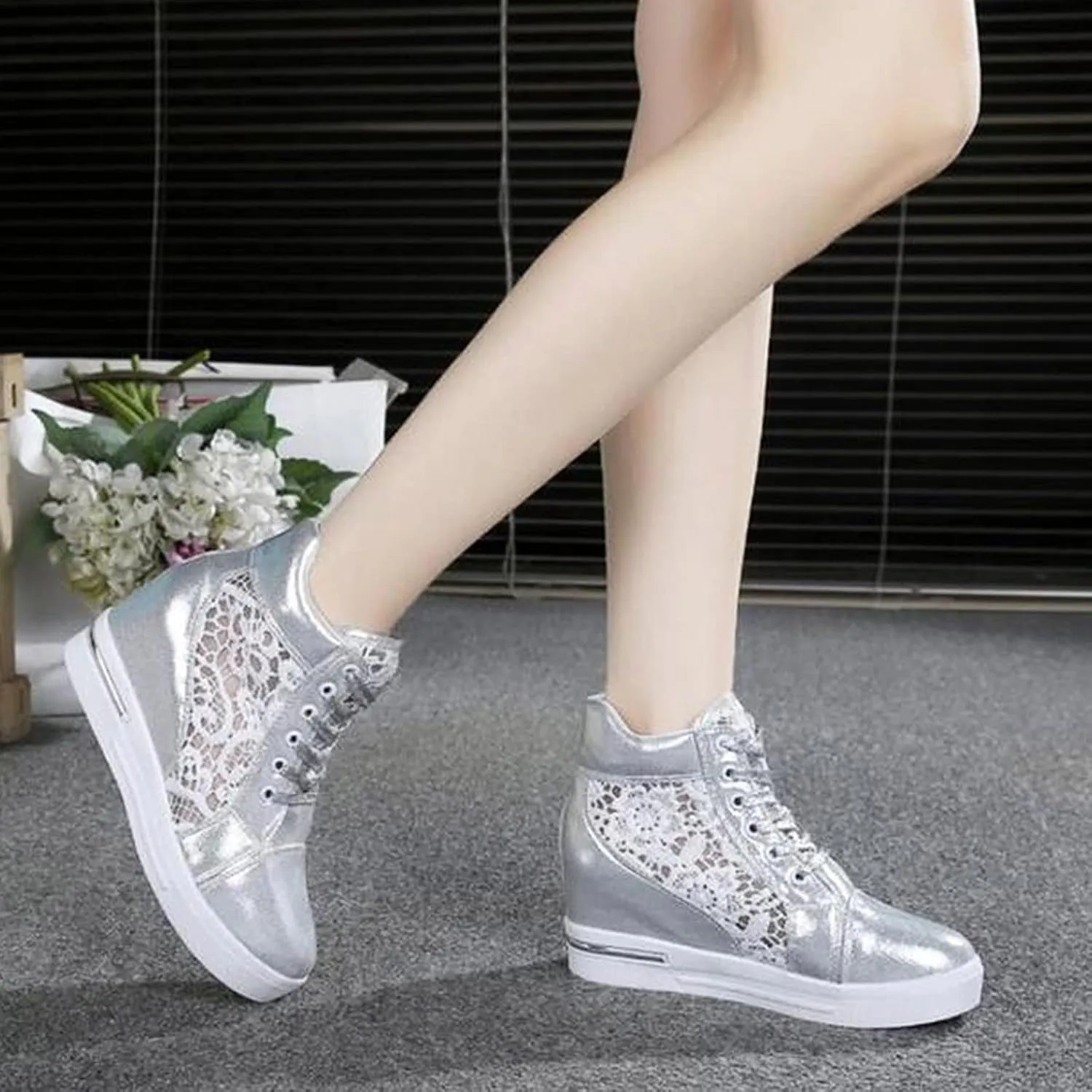 Cathalem High Heeld Wedge Sneakers for Women, Ladies Hidden Heel Sneakers Dressy Lace Up Shoes High Top Sneakers