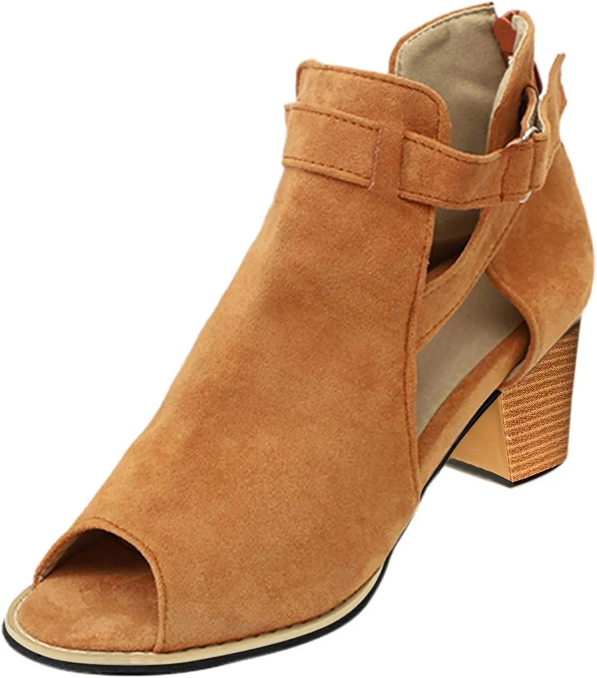 Cathalem Platform Sandals for Women, Women's Suede Peep Toe Ankle Booties Fashion Cut Out Stacked Block Heel Ankle Boots Summer Dressy