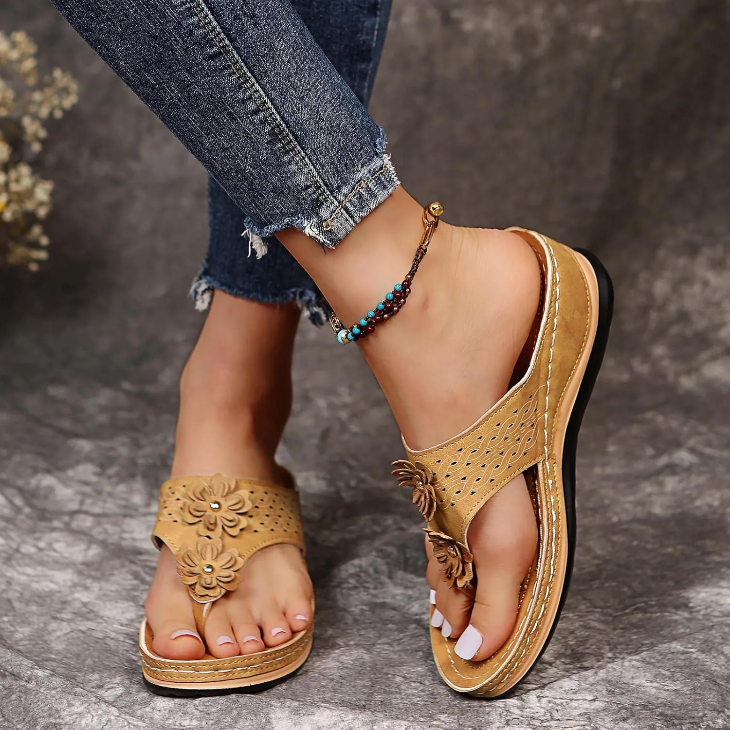 Cathalem Summer Sandals for Women 2024 Arch Support Sandals Summer Casual Orthotic Sandals Flip Flops