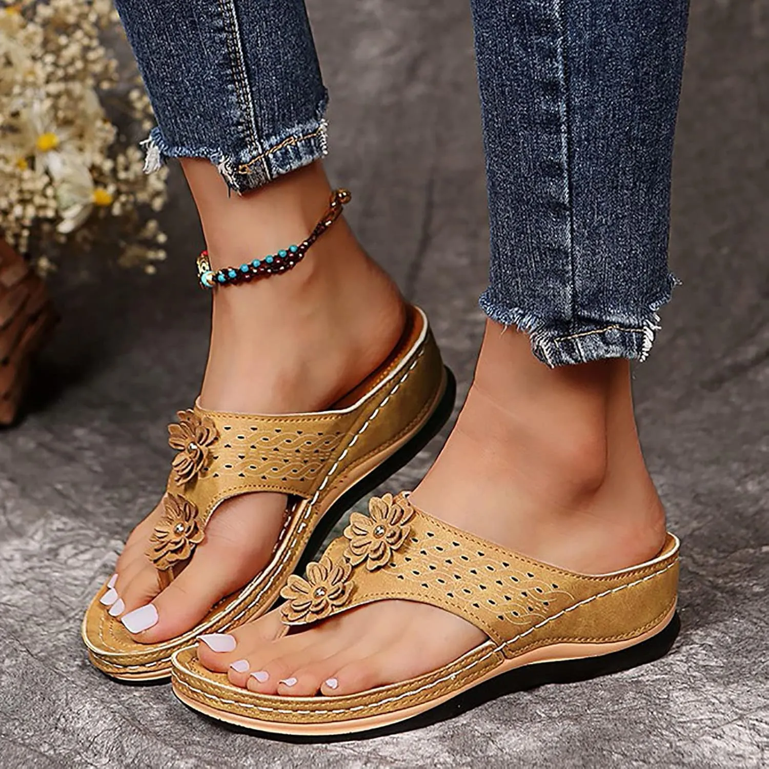 Cathalem Summer Sandals for Women 2024 Arch Support Sandals Summer Casual Orthotic Sandals Flip Flops