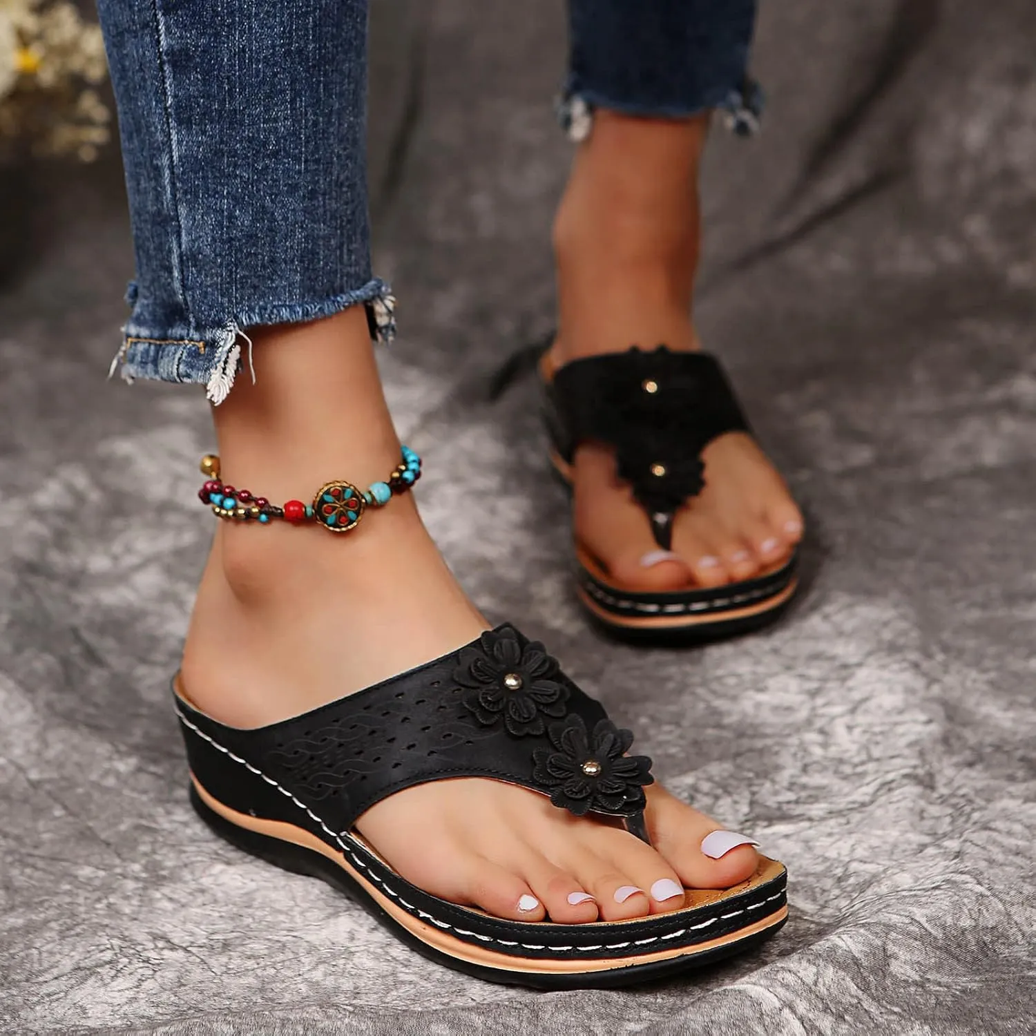 Cathalem Summer Sandals for Women 2024 Women's Orthotic Sandals Arch Support Sandals Comfy Wedge Walking Slippers