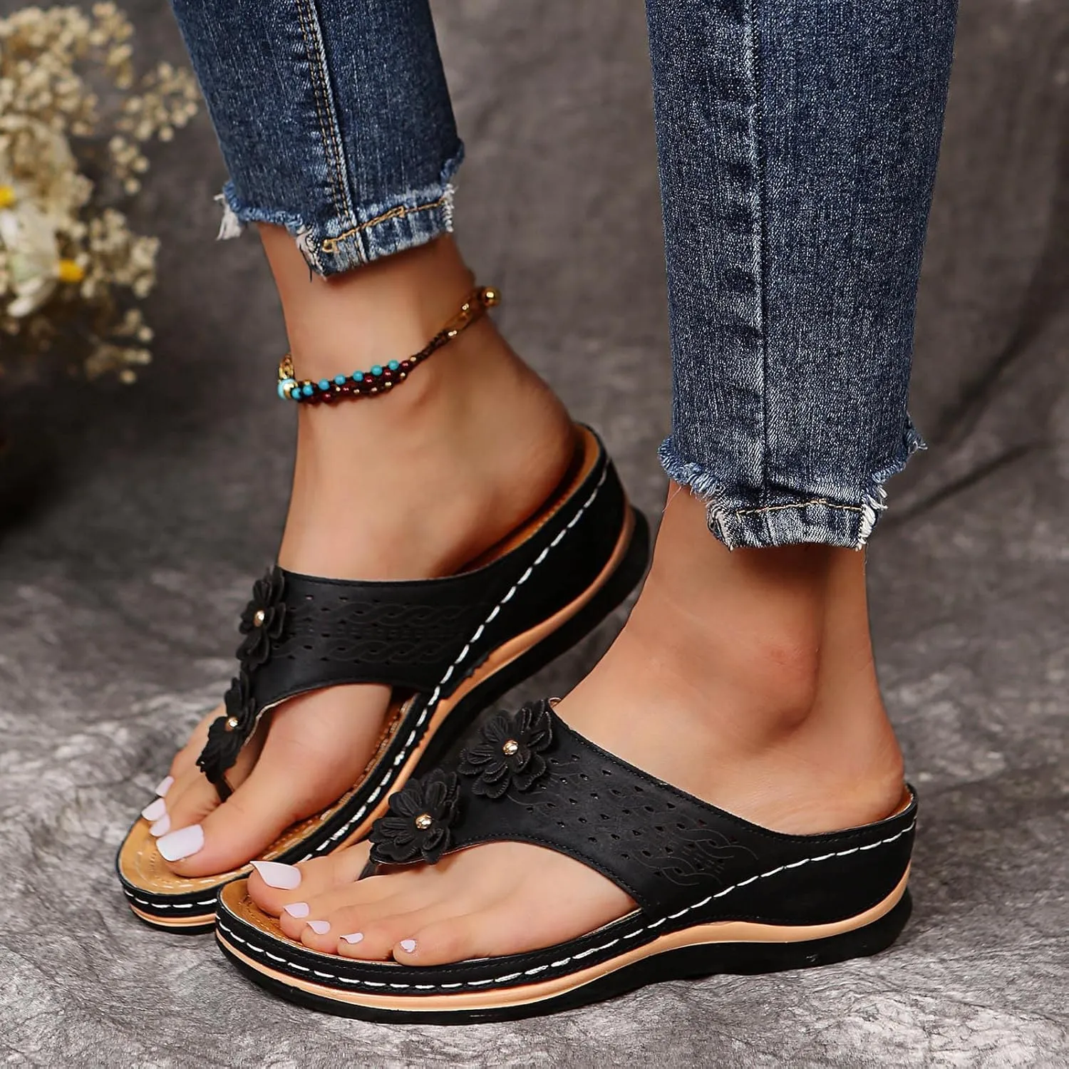 Cathalem Summer Sandals for Women 2024 Women's Orthotic Sandals Arch Support Sandals Comfy Wedge Walking Slippers