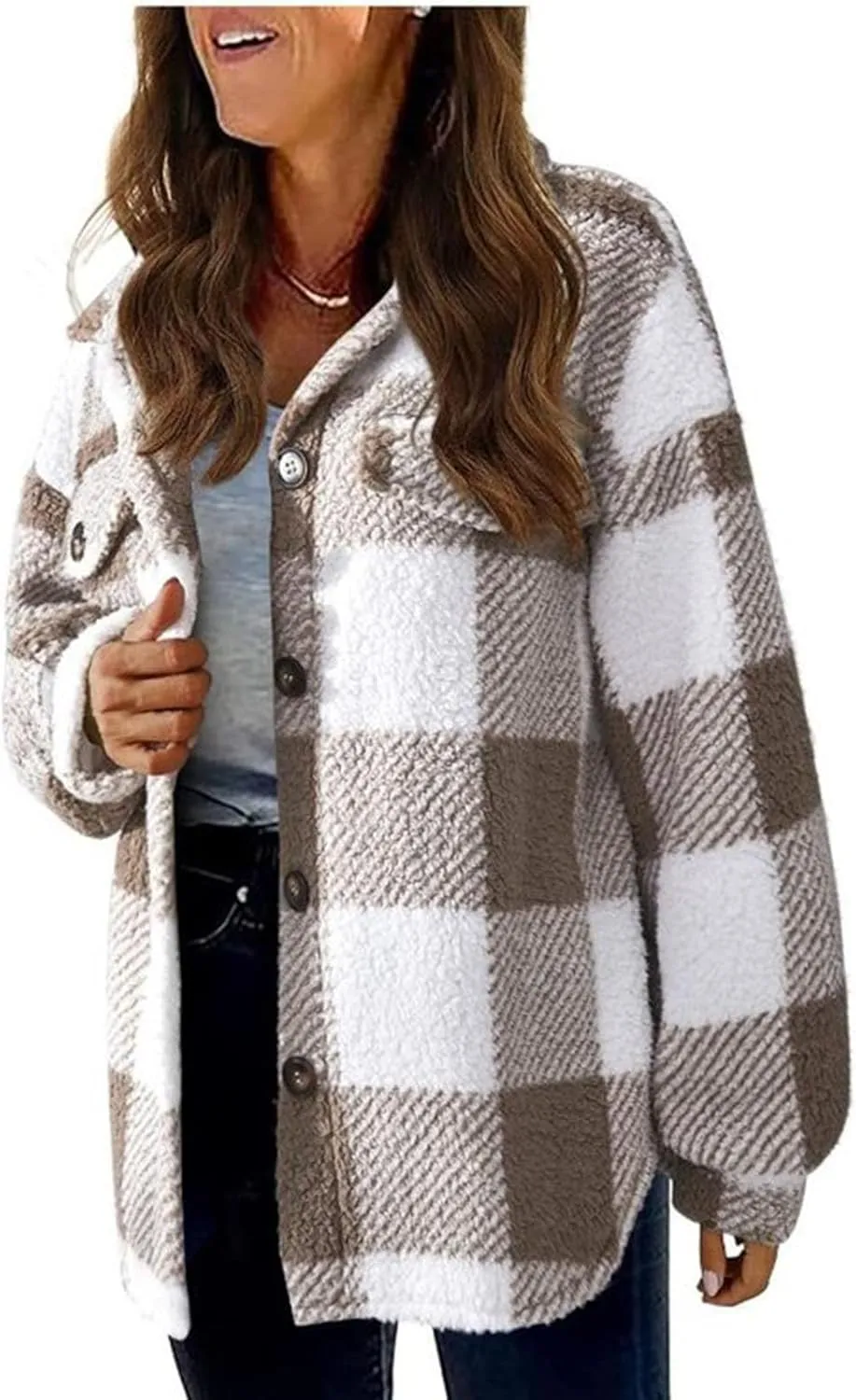 Ceboyel Flannel Shirt for Women 2023 Plaid Jackets Coat Long Sleeve Oversized Shacket Trendy Causal Fall Winter Clothes