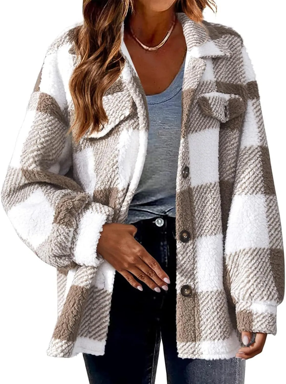 Ceboyel Flannel Shirt for Women 2023 Plaid Jackets Coat Long Sleeve Oversized Shacket Trendy Causal Fall Winter Clothes