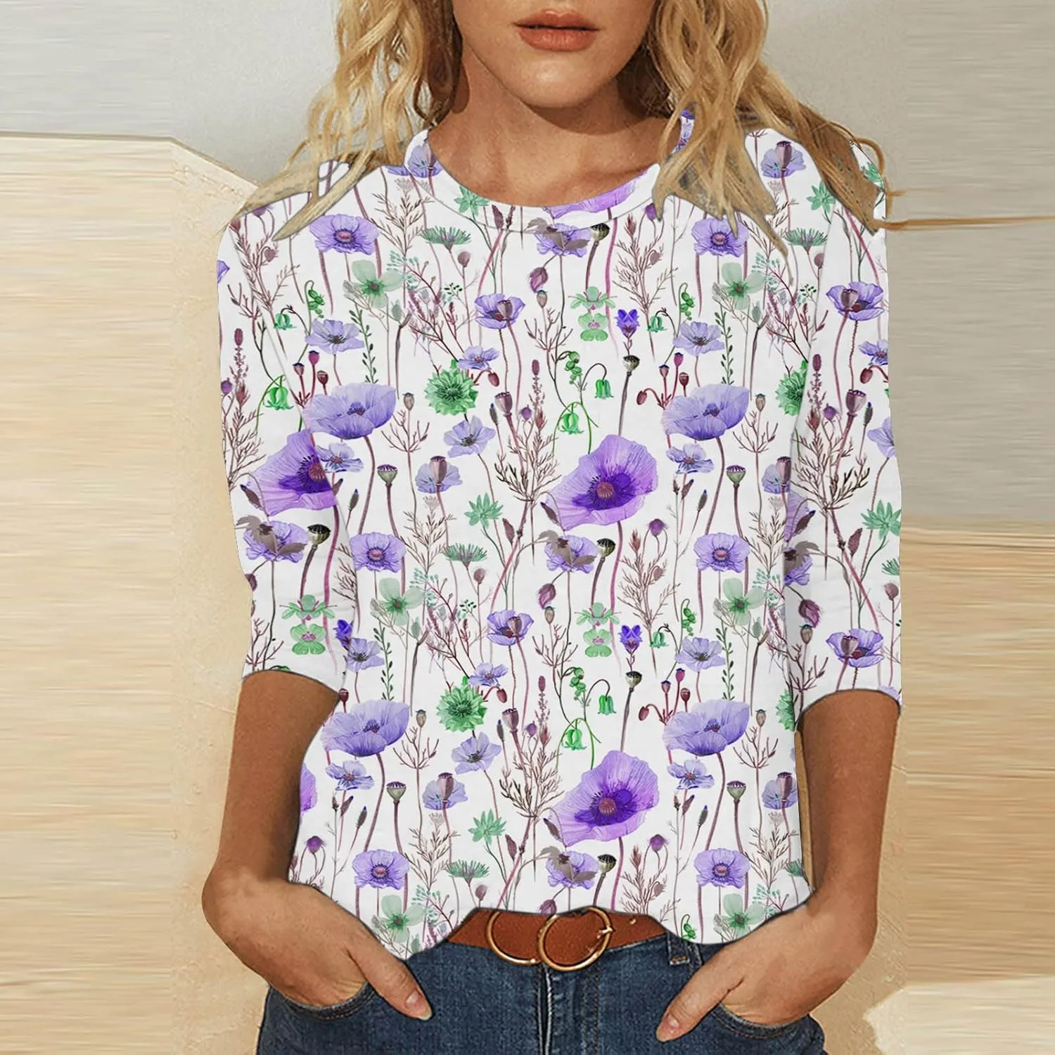 Ceboyel Womens 3/4 Sleeve Summer Shirts 2024 Trendy Elbow Length Tops Floral Boho Blouses T Shirts Dressy Causal Clothes