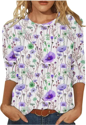 Ceboyel Womens 3/4 Sleeve Summer Shirts 2024 Trendy Elbow Length Tops Floral Boho Blouses T Shirts Dressy Causal Clothes