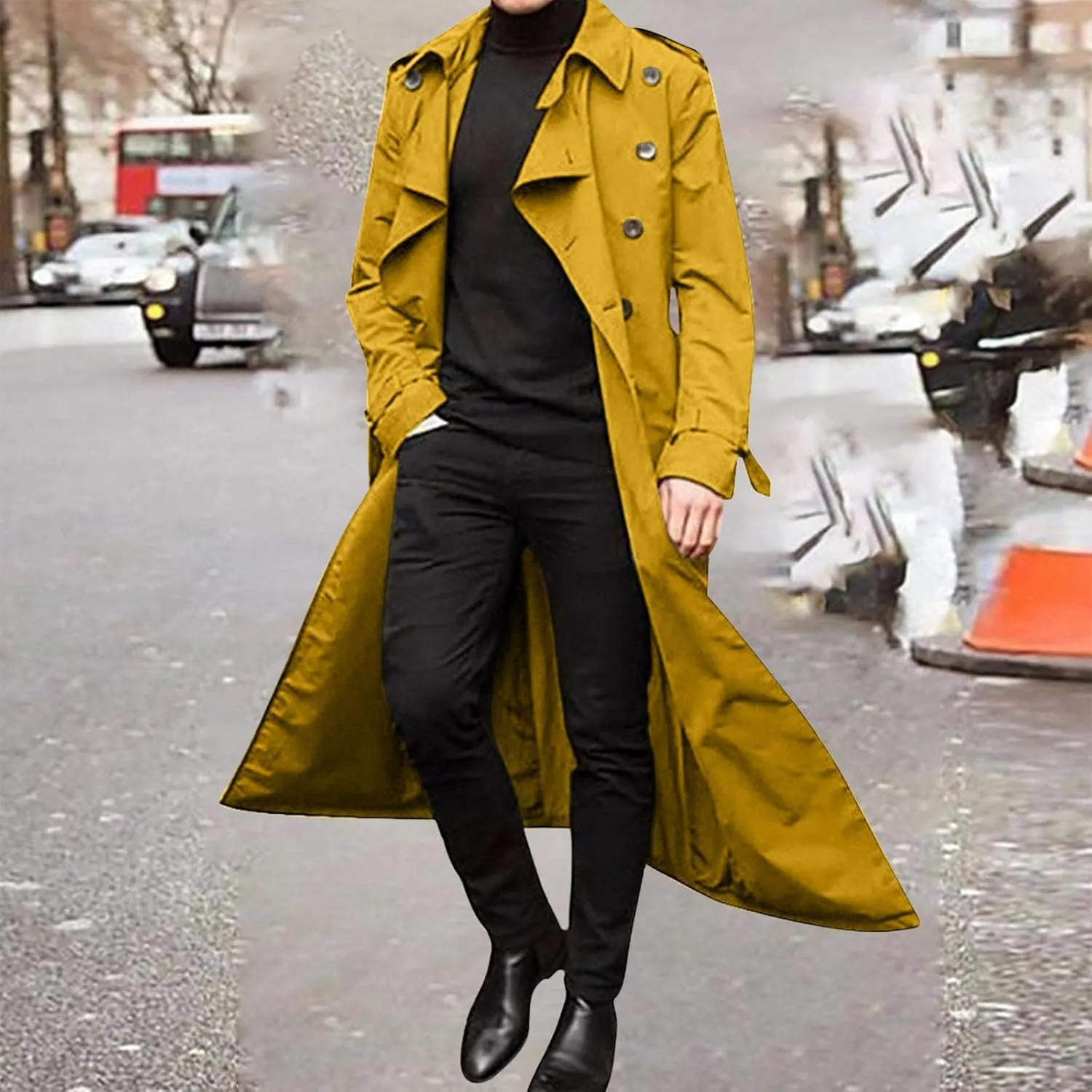 Charella Windbreaker Jackets For Men Long Double Breasted Laple Coats Outwear Flowy Skinny Long Sleeve Windbreaker Outerwear