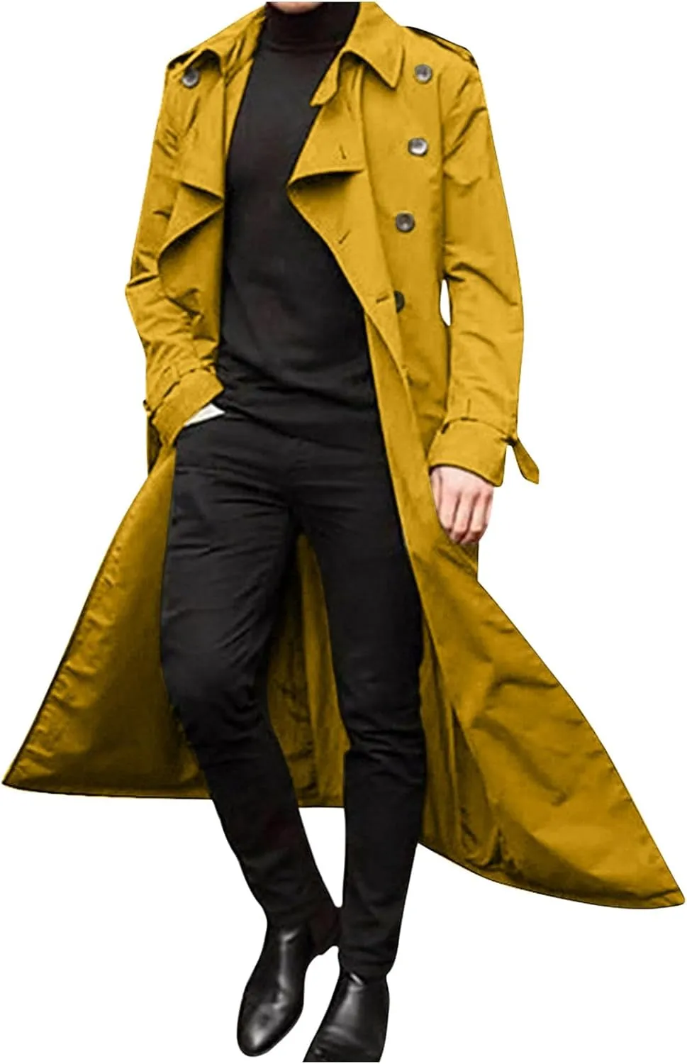 Charella Windbreaker Jackets For Men Long Double Breasted Laple Coats Outwear Flowy Skinny Long Sleeve Windbreaker Outerwear