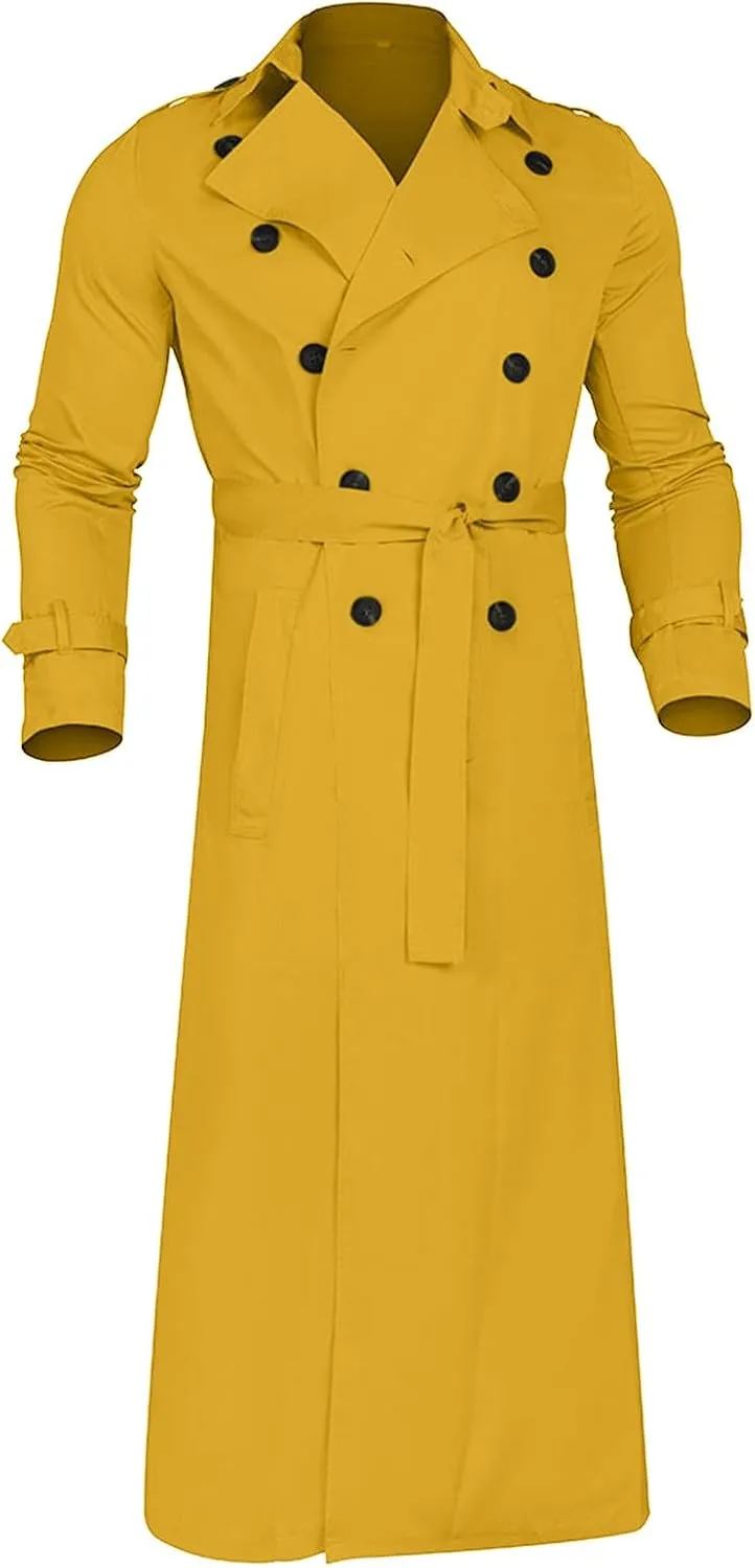 Charella Windbreaker Jackets For Men Long Double Breasted Laple Coats Outwear Flowy Skinny Long Sleeve Windbreaker Outerwear