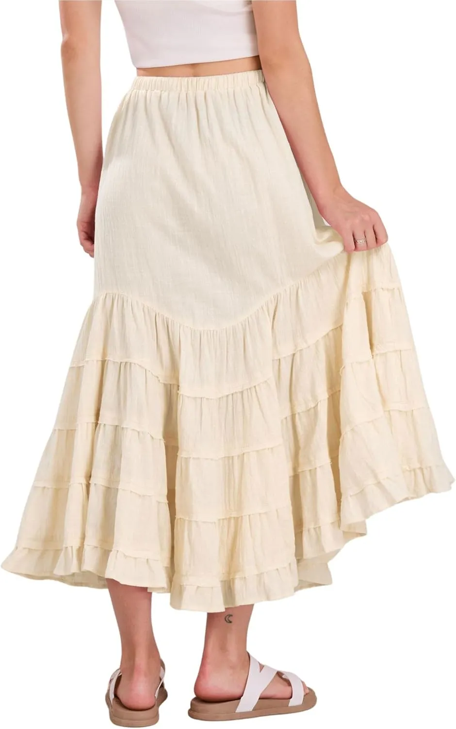 CHARTOU Women Tiered Maxi Mermaid Skirt Drawstring Waist Ruffle Flowy Boho 2024 Summer Long Skirt