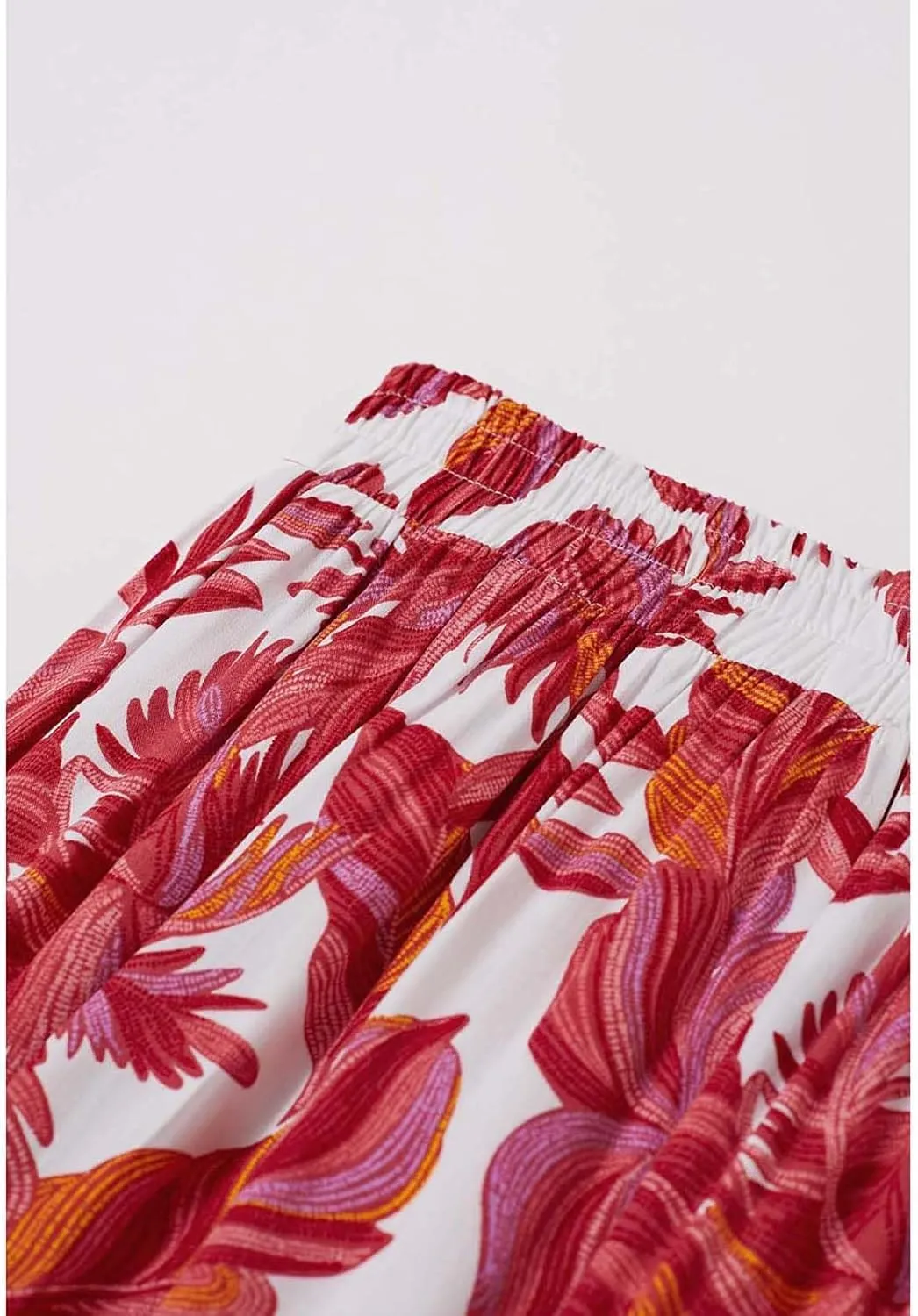 CHICWISH Women Tropical Floral Print Maxi Skirt Elastic Waist Summer Pleated Flowy Casual Vacation Hawaiian Long Skirt