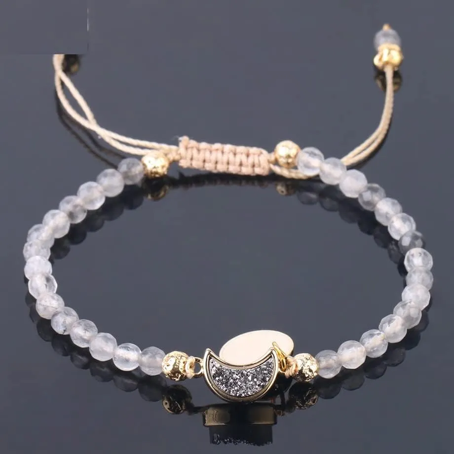 Cloud Crystal Bracelet Natural Stone Faceted Small Beads Heart Moon Water Drop Charms Woven Bracelets Handmade Bangles,Moon