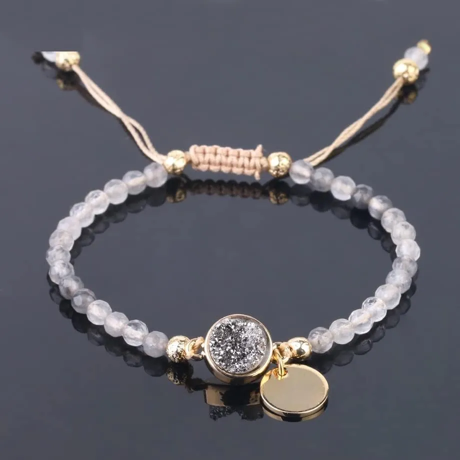 Cloud Crystal Bracelet Natural Stone Faceted Small Beads Heart Moon Water Drop Charms Woven Bracelets Handmade Bangles,Round
