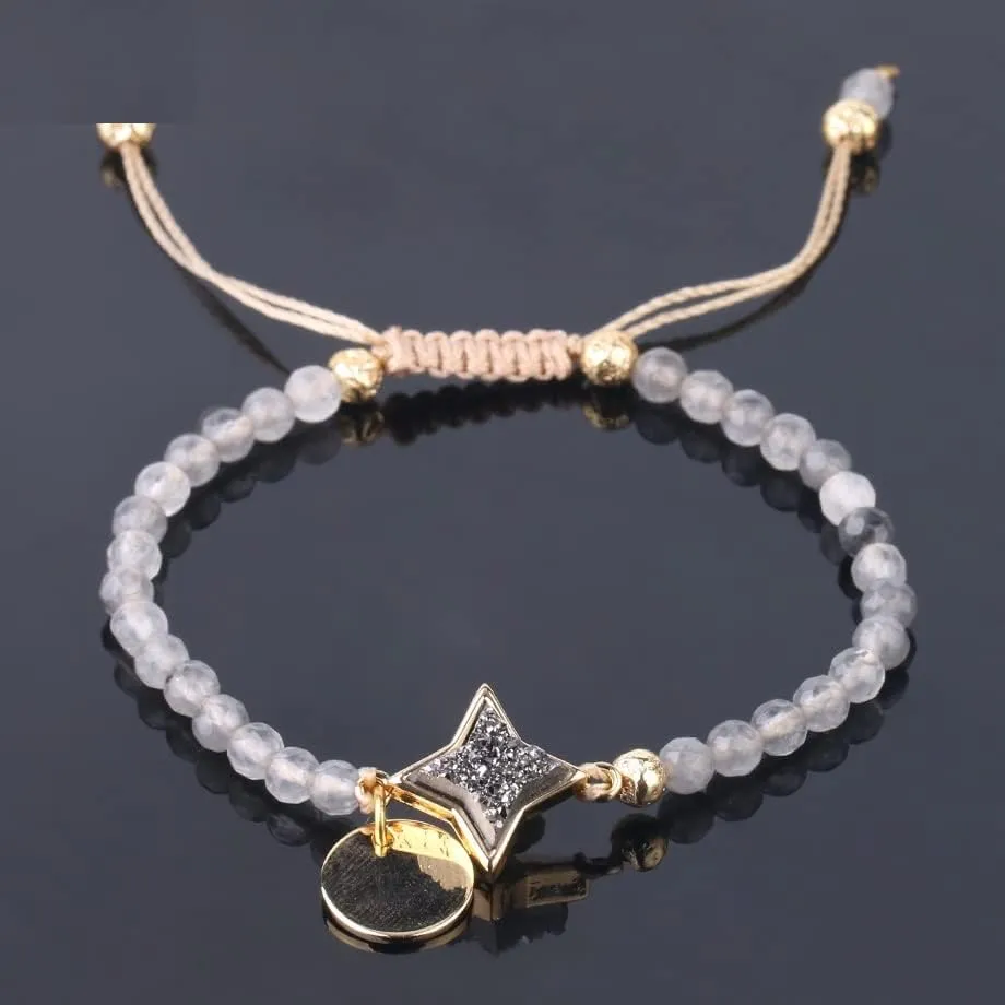 Cloud Crystal Bracelet Natural Stone Faceted Small Beads Heart Moon Water Drop Charms Woven Bracelets Handmade Bangles,Star