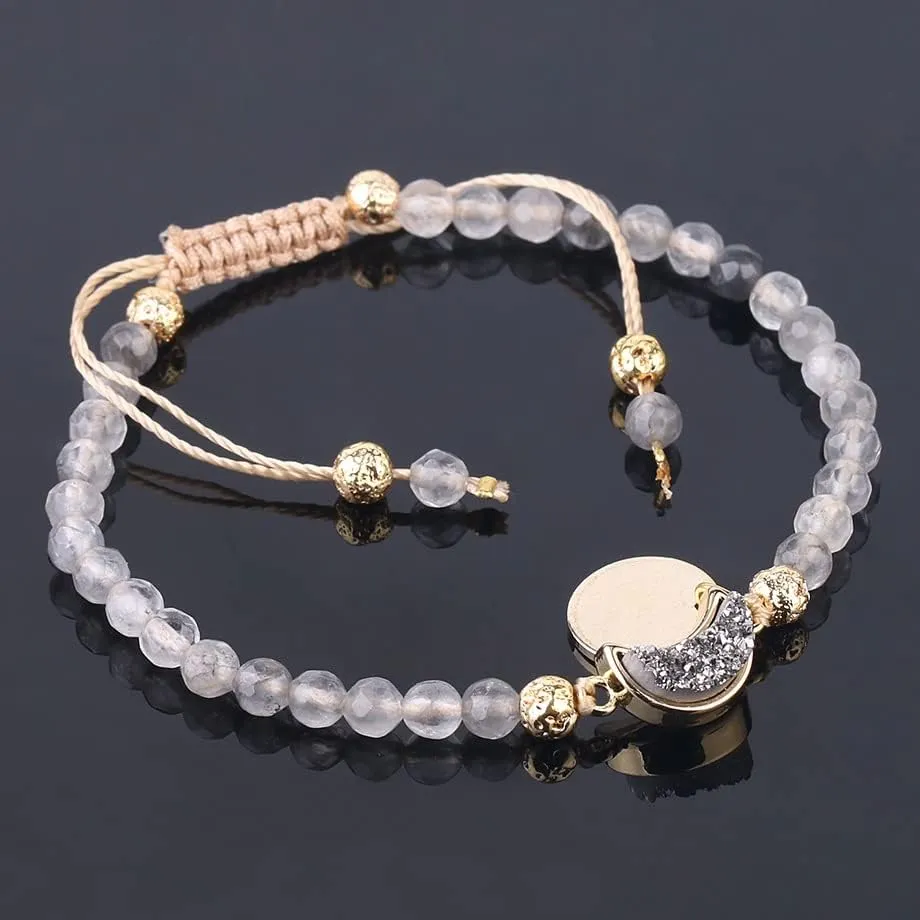 Cloud Crystal Bracelet Natural Stone Faceted Small Beads Heart Moon Water Drop Charms Woven Bracelets Handmade Bangles,Star