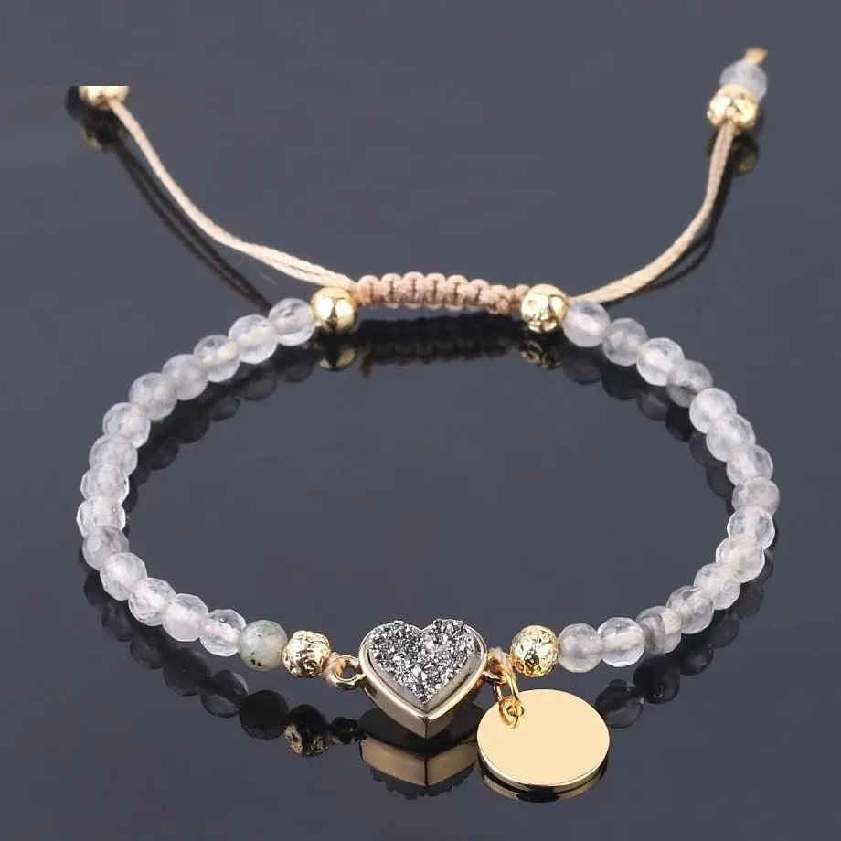 Cloud Crystal Bracelet Natural Stone Faceted Small Beads Heart Moon Water Drop Charms Woven Bracelets Handmade Bangles,Star