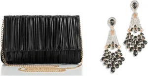 Clutch Purses for Women - Evening Bag Pleated Flap Clutch for Formal Party Cocktail Prom Wedding Handbags 1920s Flapper Art Deco Gatsby Earrings 20s Flapper Gatsby Accessories