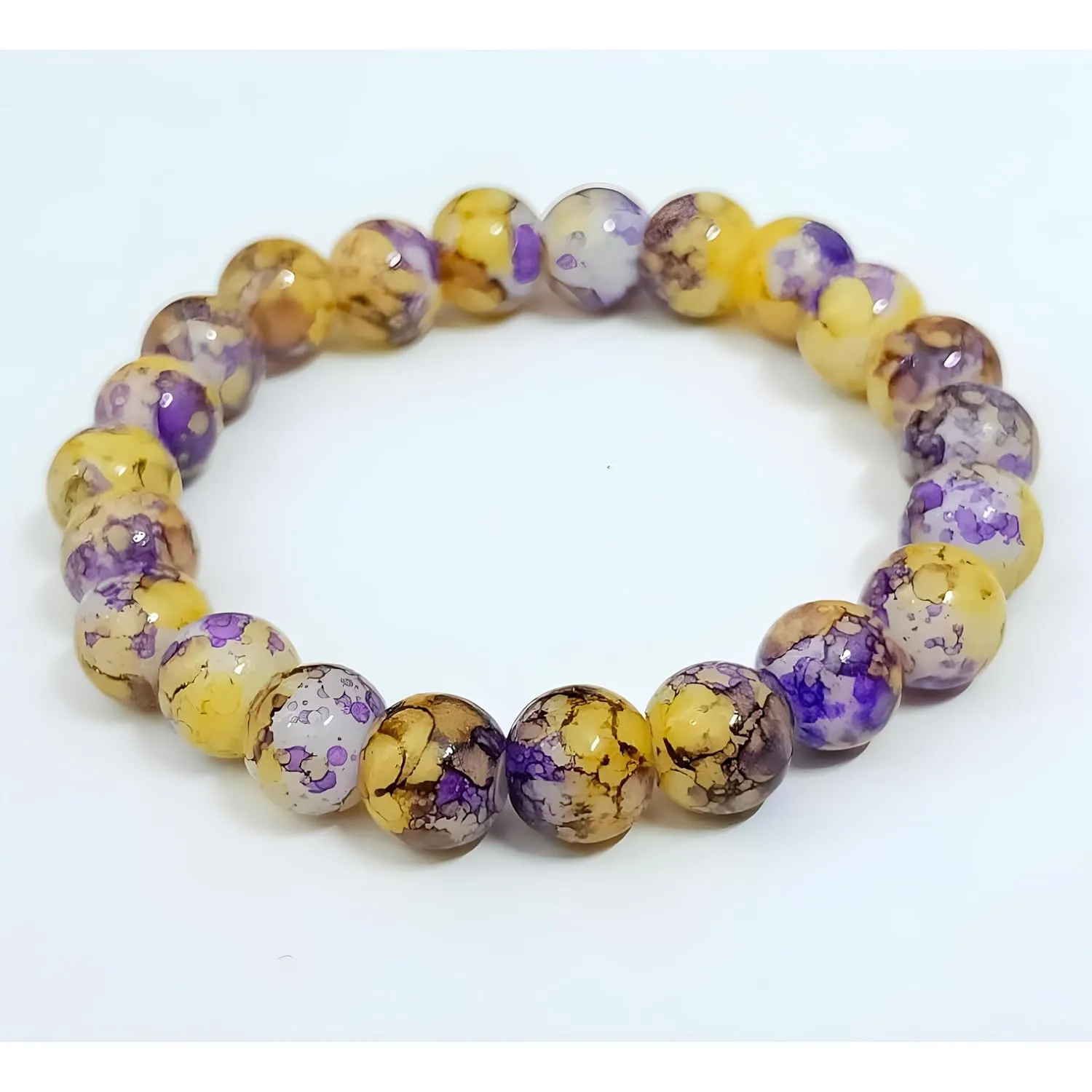Colorful Handmade Natural Bracelet - Stone Beaded Stretch Bracelet Round Beads Yoga Bracelet for Women Men Unisex Stretchy Stone Bracelet  Protection Bracelet Stackable (Design 4)
