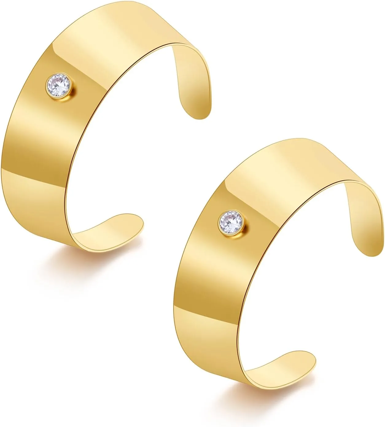 COLOYAN 2PCS Gold Wide Cuff Bracelets Bangle for Women Chunky 14K Gold Plated Open Arm Cuffs Bangle Adjustable