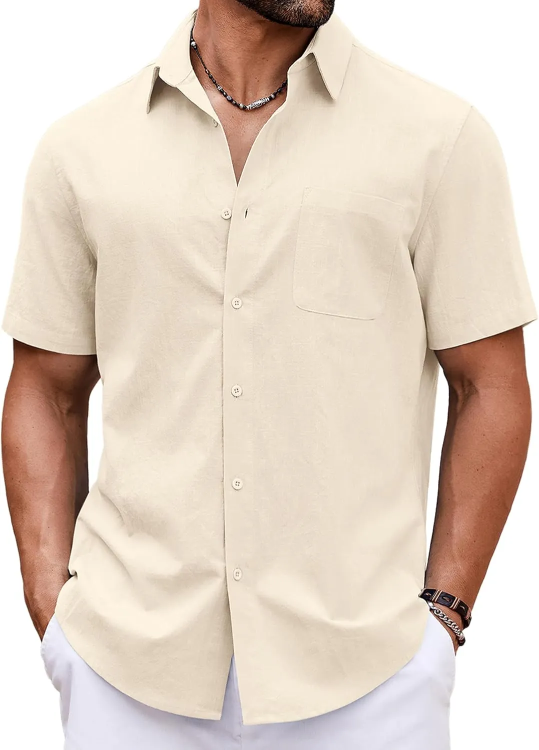 COOFANDY Button Down Shirt for Men Short Sleeve Casual Shirt Summer Beach Vacation Shirt with Pocket