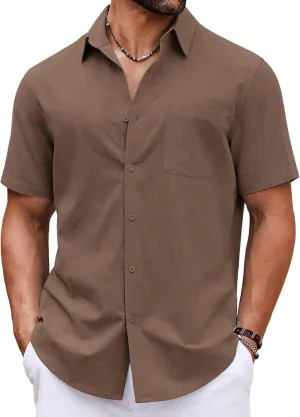 COOFANDY Button Down Shirt for Men Short Sleeve Casual Shirt Summer Beach Vacation Shirt with Pocket