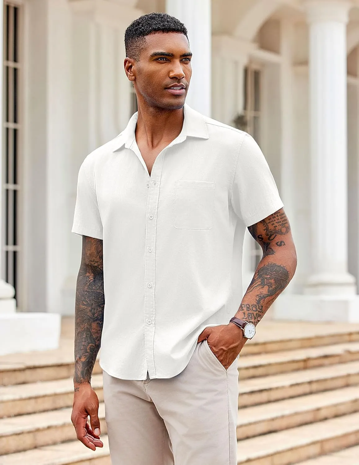 COOFANDY Button Down Shirt for Men Short Sleeve Casual Shirt Summer Beach Vacation Shirt with Pocket