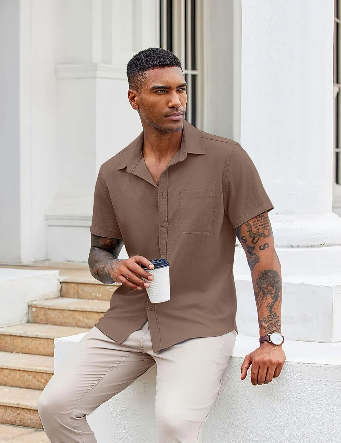 COOFANDY Button Down Shirt for Men Short Sleeve Casual Shirt Summer Beach Vacation Shirt with Pocket