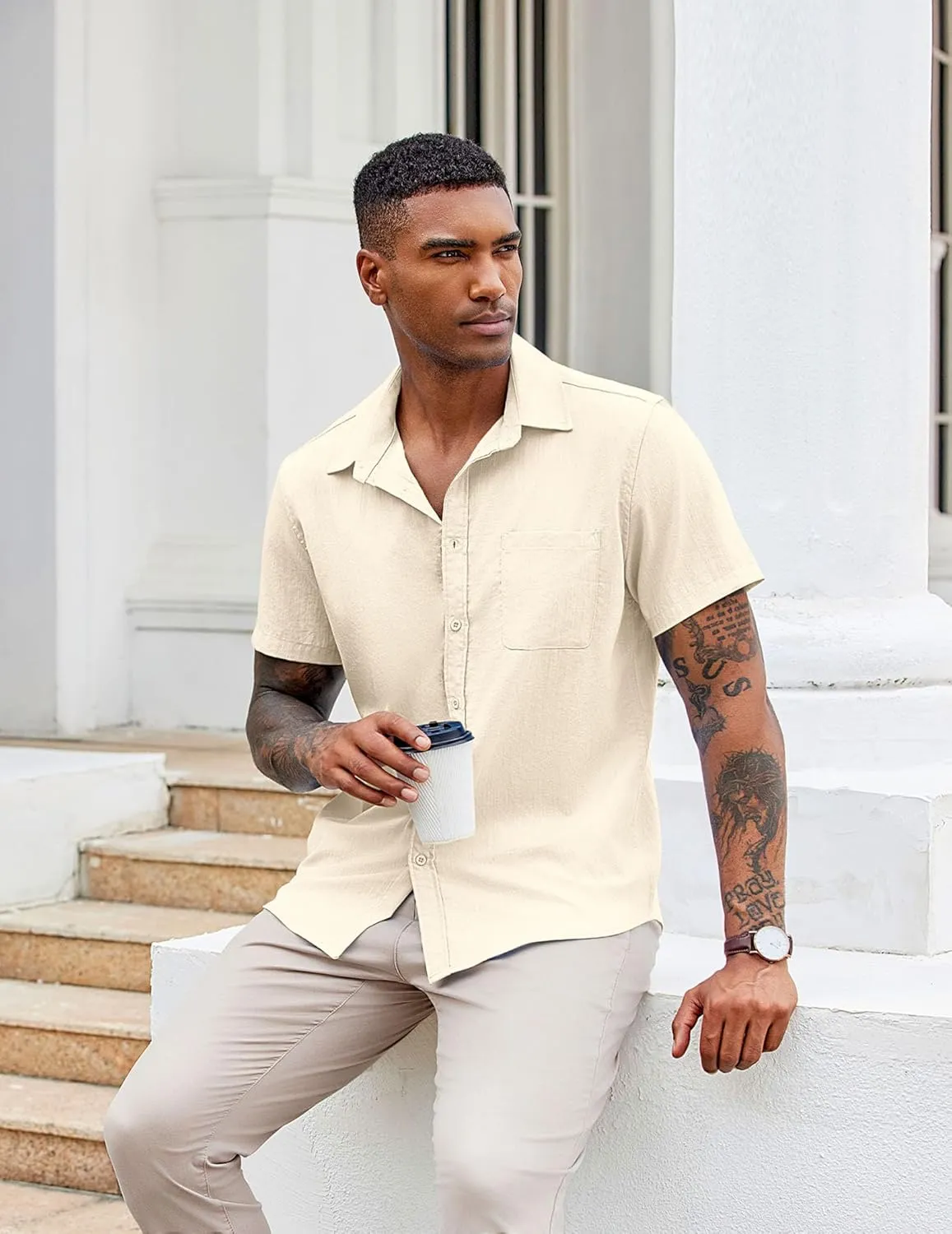 COOFANDY Button Down Shirt for Men Short Sleeve Casual Shirt Summer Beach Vacation Shirt with Pocket