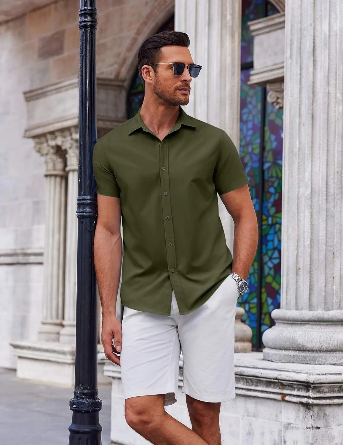 COOFANDY Men's Button Down Shirt Short Sleeve Casual Shirt for Men Summer Business Casual Dress Shirt