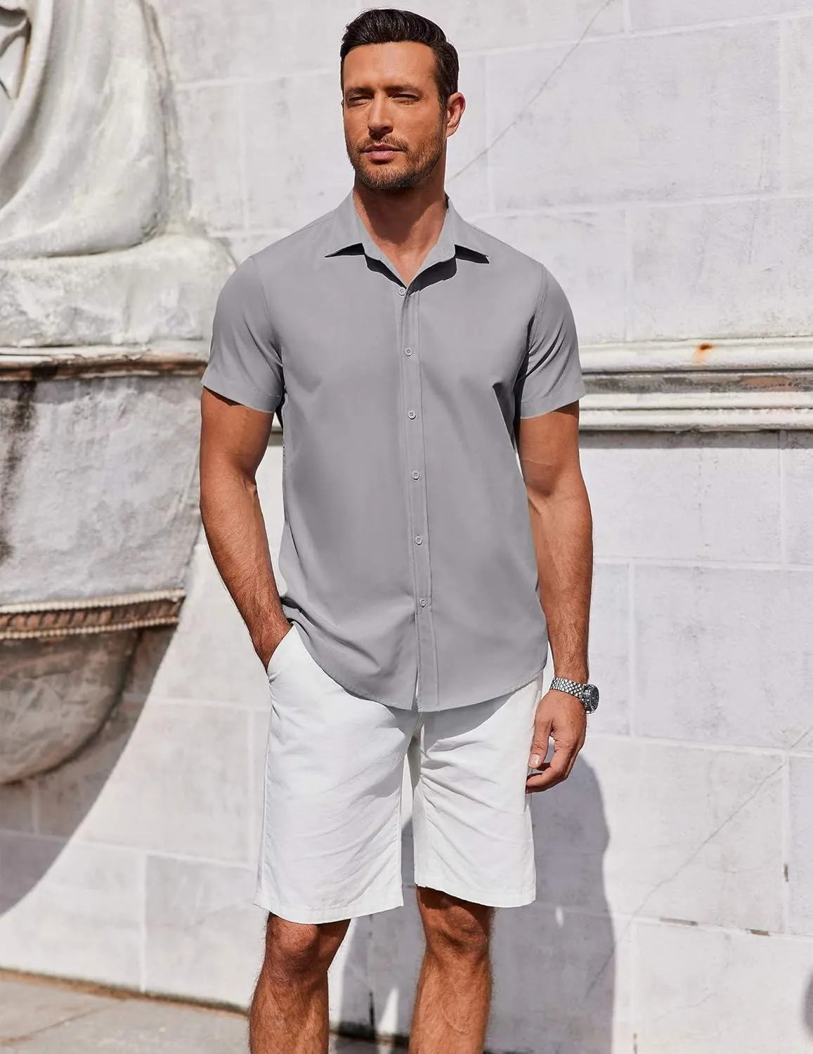 COOFANDY Men's Button Down Shirt Short Sleeve Casual Shirt for Men Summer Business Casual Dress Shirt