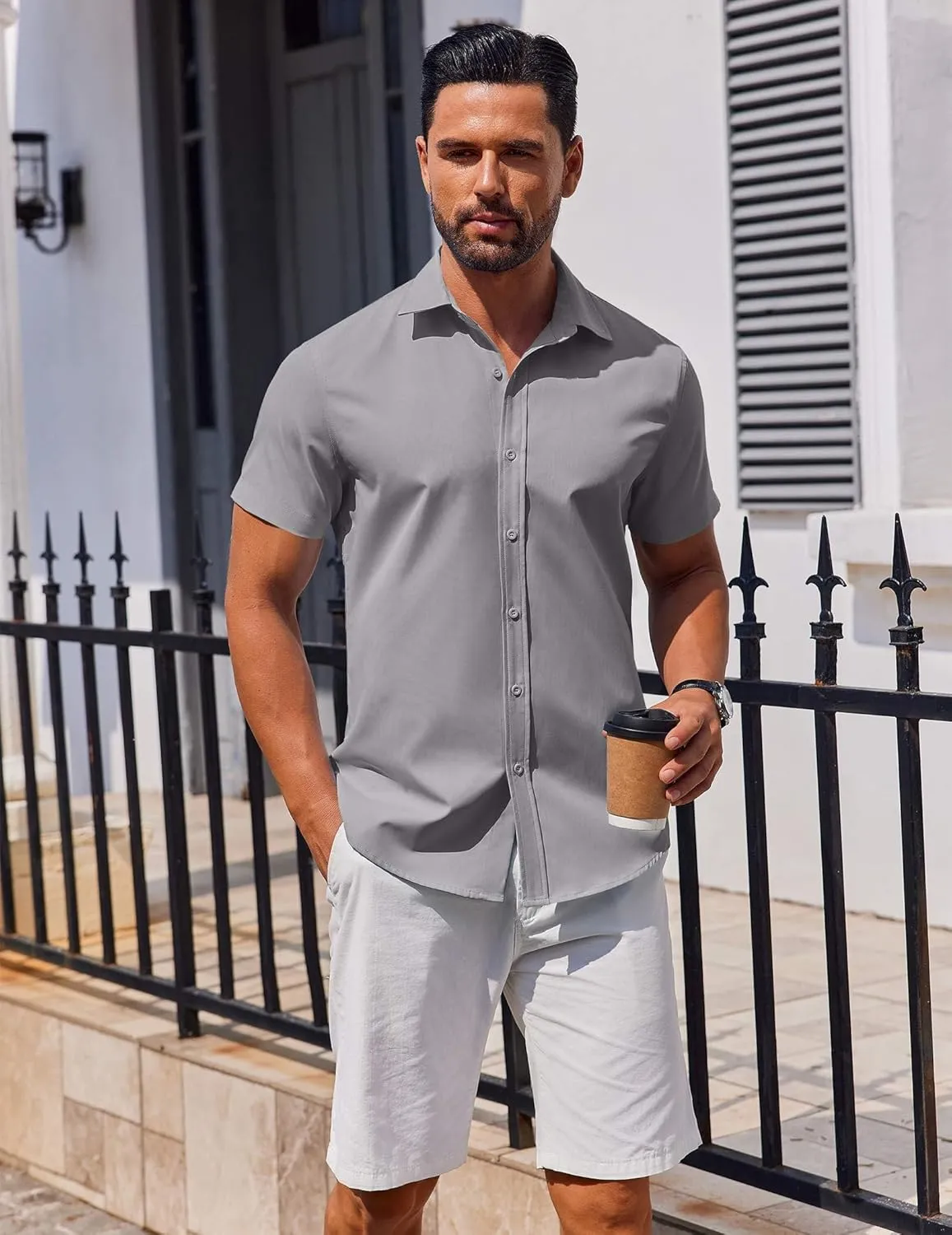COOFANDY Men's Button Down Shirt Short Sleeve Casual Shirt for Men Summer Business Casual Dress Shirt