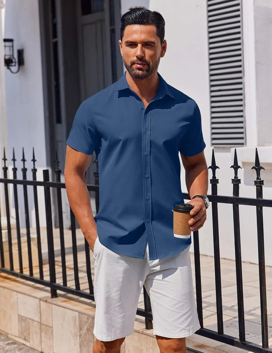 COOFANDY Men's Button Down Shirt Short Sleeve Casual Shirt for Men Summer Business Casual Dress Shirt