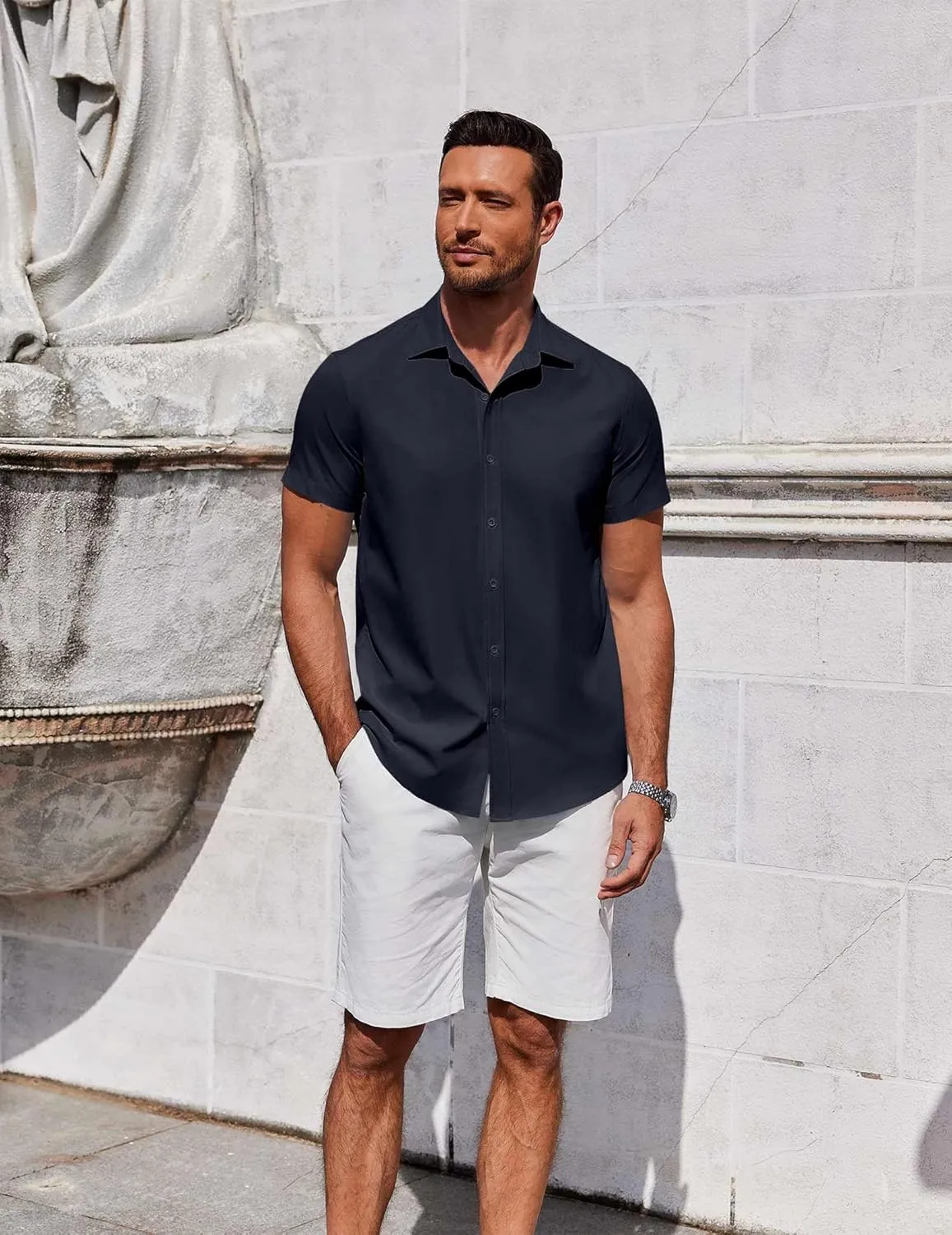 COOFANDY Men's Button Down Shirt Short Sleeve Casual Shirt for Men Summer Business Casual Dress Shirt