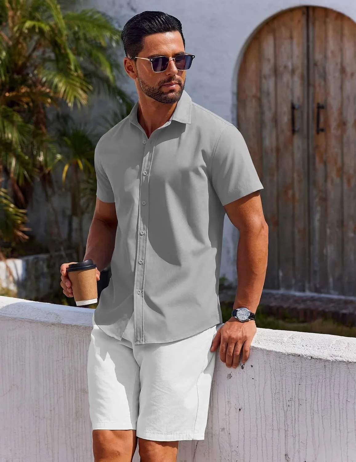 COOFANDY Men's Button Down Shirt Short Sleeve Casual Shirt for Men Summer Business Casual Dress Shirt