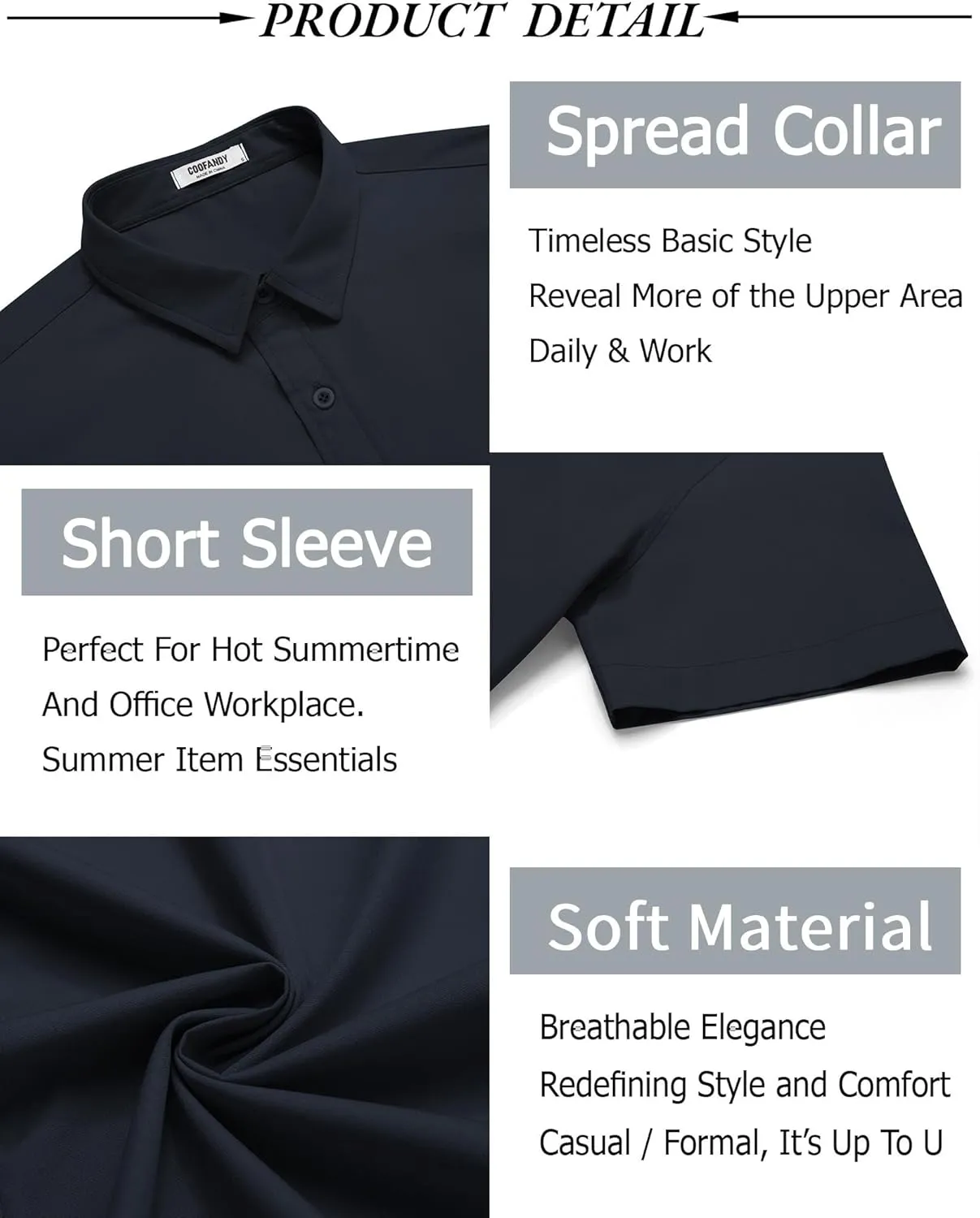 COOFANDY Men's Button Down Shirt Short Sleeve Casual Shirt for Men Summer Business Casual Dress Shirt
