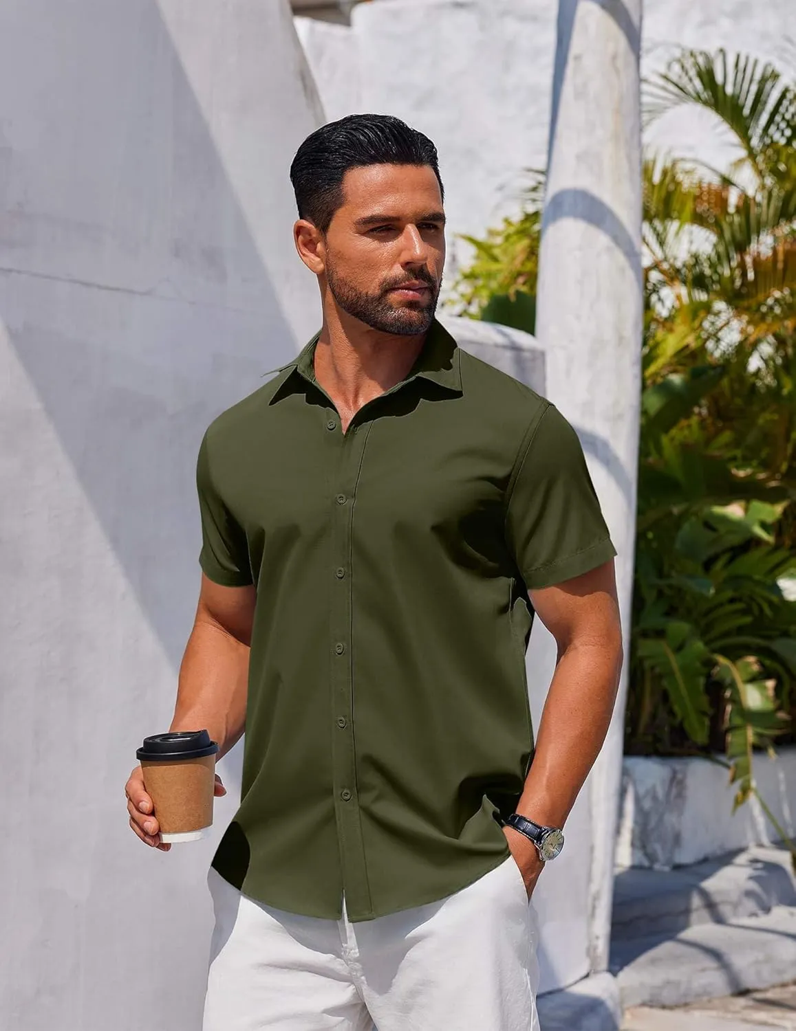 COOFANDY Men's Button Down Shirt Short Sleeve Casual Shirt for Men Summer Business Casual Dress Shirt