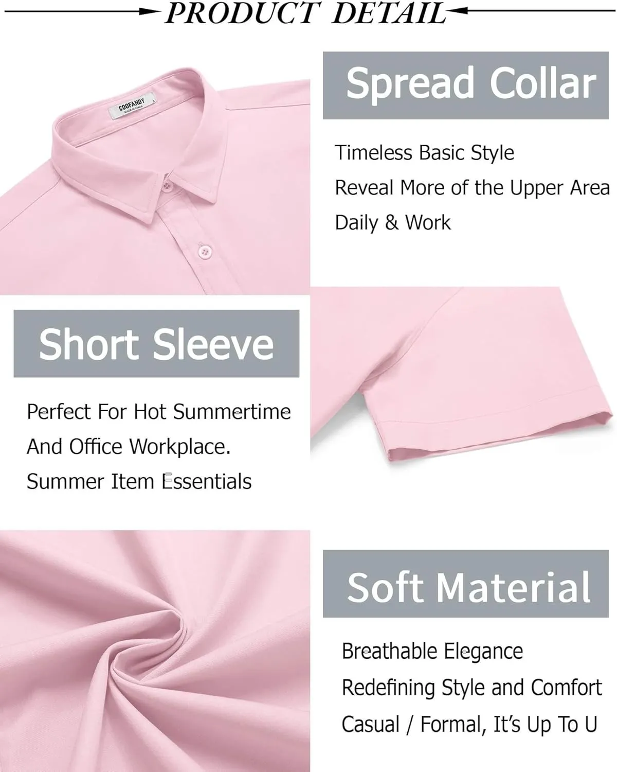 COOFANDY Men's Button Down Shirt Short Sleeve Casual Shirt for Men Summer Business Casual Dress Shirt