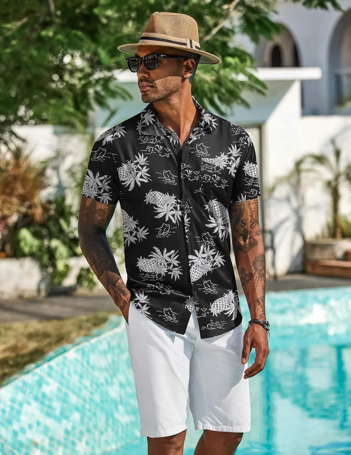 COOFANDY Men's Hawaiian Shirt Short Sleeve Casual Button Down Tropical Summer Beach Aloha Shirts