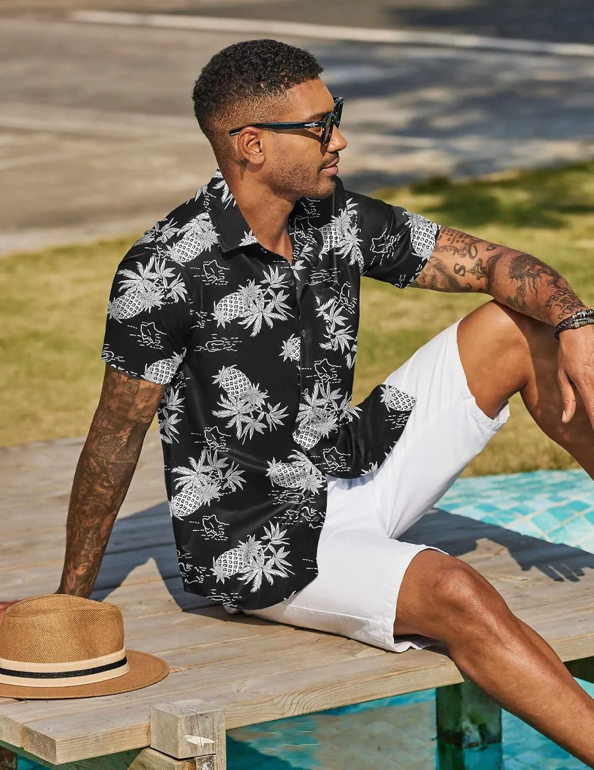 COOFANDY Men's Hawaiian Shirt Short Sleeve Casual Button Down Tropical Summer Beach Aloha Shirts